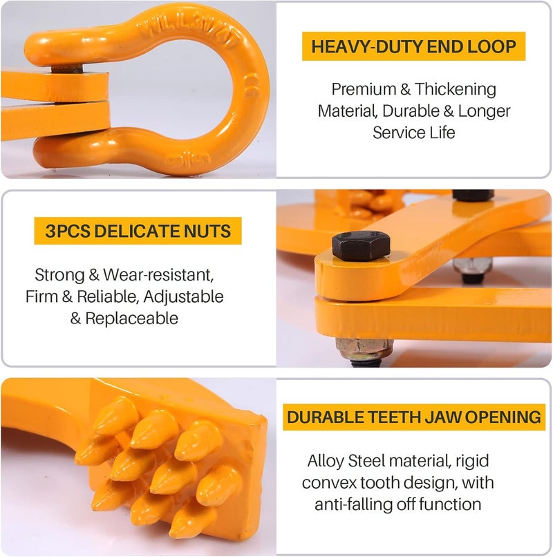 a.bst Pallet Puller Clamp 1T/2204LBS Pallet Jack Puller Steel Single Scissor Hook Puller, 5 Inch Jaw Opening Pallet Grabber Heavy Duty Forklift Material Handling Stump Puller Pulling Hoisting Wood-Yellow - Image 4